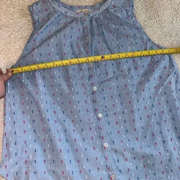 LOFT Women’s Button Up Light Blue with Colorful Embroidered Dots Size Large - Picture 6 of 8